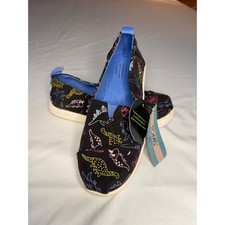 TOMS Kids Glow In The Dark Dinosaur Alpargata Slip On Shoes Black Neon Y13