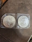 2 American Silver Eagle Coins 2001 2002 .999 Fine Silver
