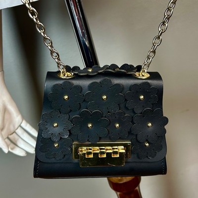 Whimsical Minimalist Zac Posen Black Eatha Mini bag Floral Chain