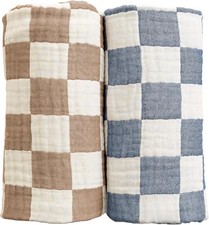 2 Pack Ultra Soft Checkered Muslin Baby Blanket Cotton Swaddle 43 Inch Set New