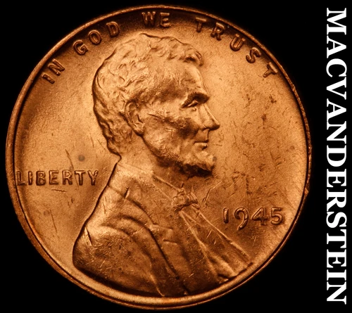 1945 Lincoln Wheat Cent- Red- Choice Gem Brilliant Uncirculated Luster #J4045