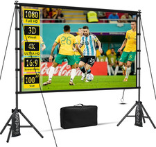 100Inch Projector Screen and Stand,Outdoor and Indoor Projection Screen,16:9 4K