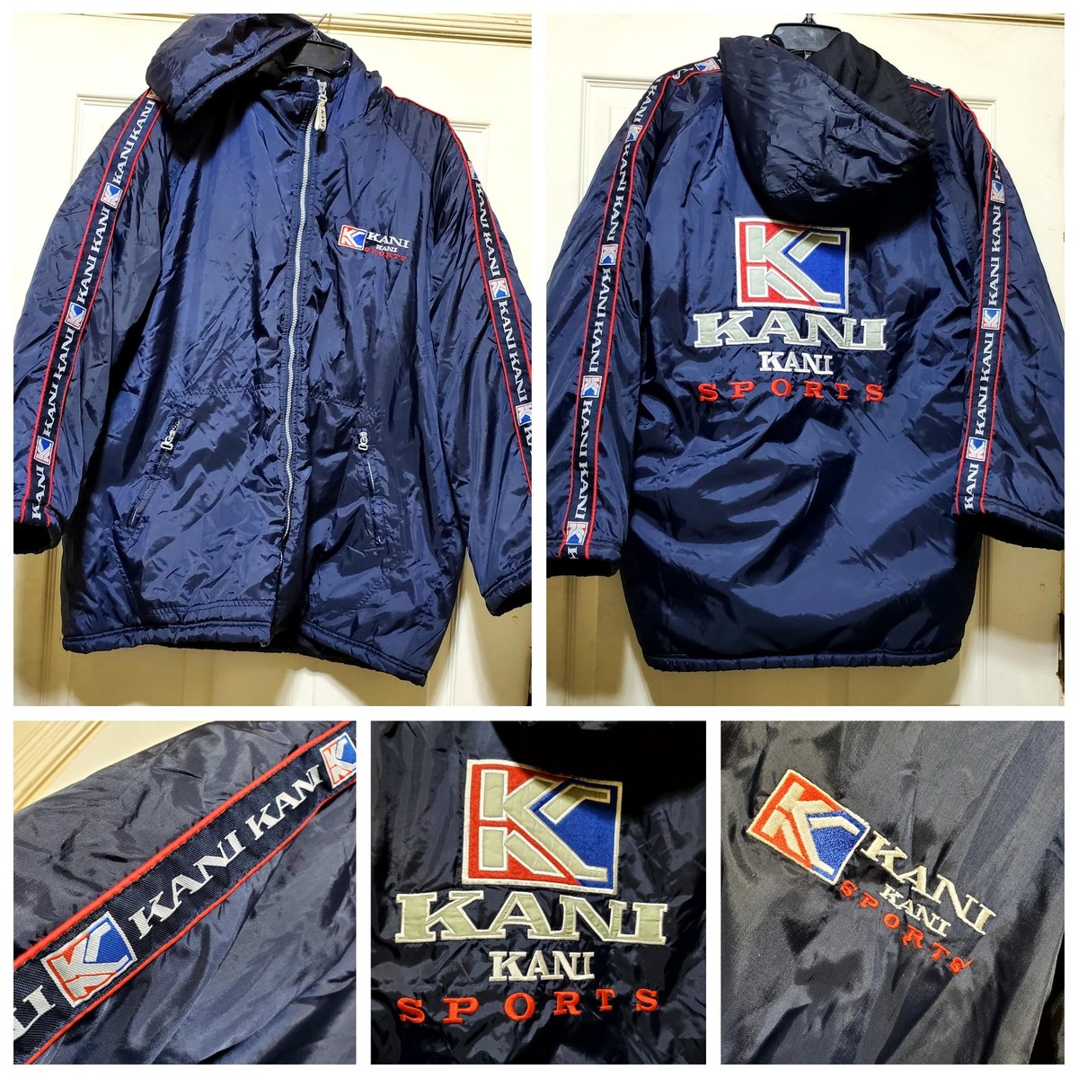 Vtg Karl Kani Jacket Mens Medium Hooded Bomber Embroidered Logo