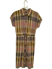 Jaeger Women's Check Shirt Dress Pink & Purple Button Up Midi Size 8 (PO)