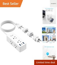 Universal European Travel Plug Adapter with 6 Outlets  3 USB Ports - 5ft Cord