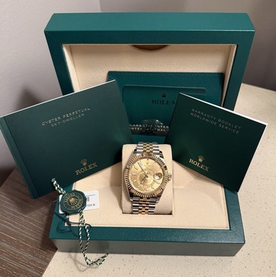 Rolex Sky-Dweller 42mm Yellow Gold & Steel Champagne Dial Fluted Bezel 336933