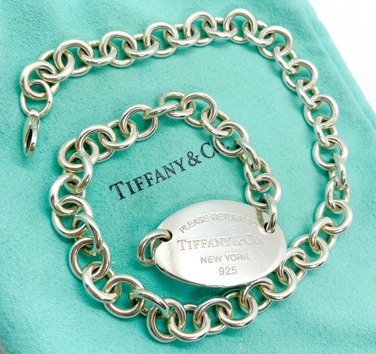 16 Inch Return To Tiffany Oval Tag Necklace Choker Large Pendant