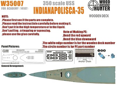 Hunter 1/350 W35007 Holzdeck USS Cruiser Indianapolis für Akademie