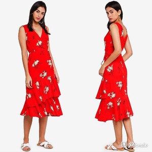 warehouse red wrap dress