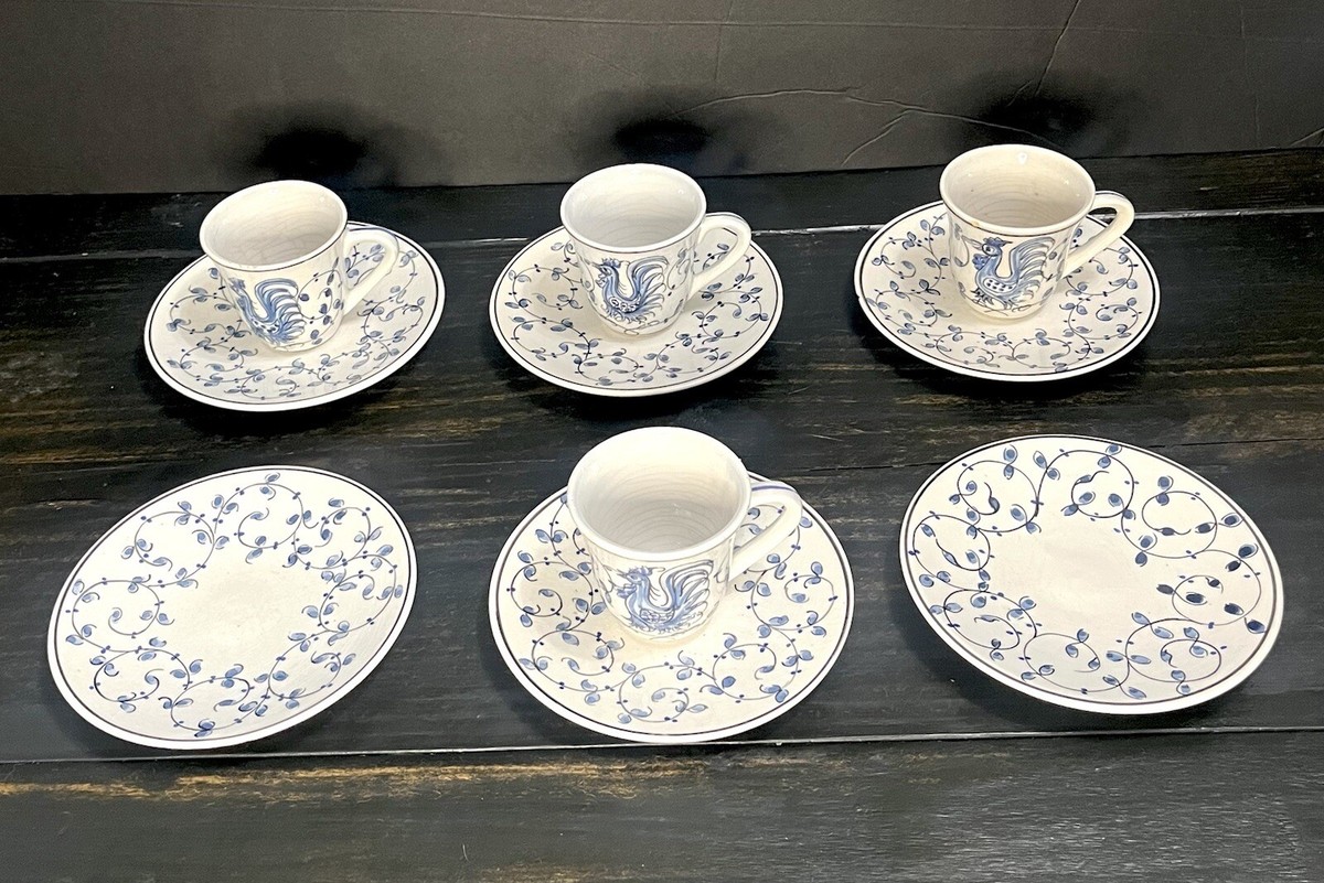 10pc VTG Tea Set Blue Hand-painted Porcelain Outeiro Agueda
