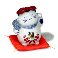 Porcelain Maneki-neko Lucky Cat Bell from Japan
