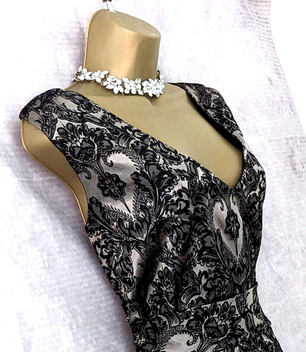 LAURA ASHLEY Satin Lace Jacquard Pencil Dress Sz 18 Taupe Black Cocktail Party - Picture 5 of 16