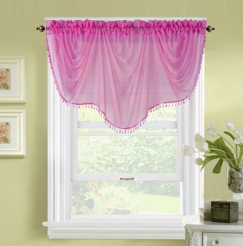 1PC BONITA SOLID COLOR SHEER WAVY VALANCE WINDOW CURTAIN W/BEAD TRIM CASCADING - Picture 4 of 94