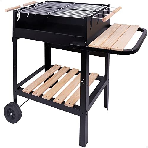 Barbecue charbon bois portable avec 2 grilles de cuisson réglables en métal émaillé