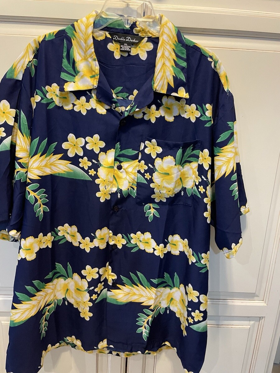 Double Decker Men's Size XXL 2X Button Hawaiian Shirt Flowers 1