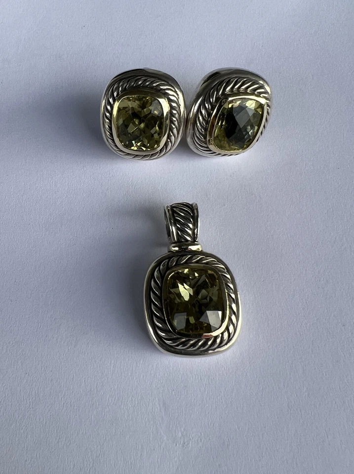 Juego de pendientes colgantes de plata de ley con peridoto retirado DAVID YURMAN Foto 2 de 4