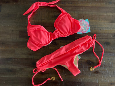 NWT M/XS or XL/S Luli Fama Sexy Cheeky High Waist Cosita Fire Coral Bikini Sets