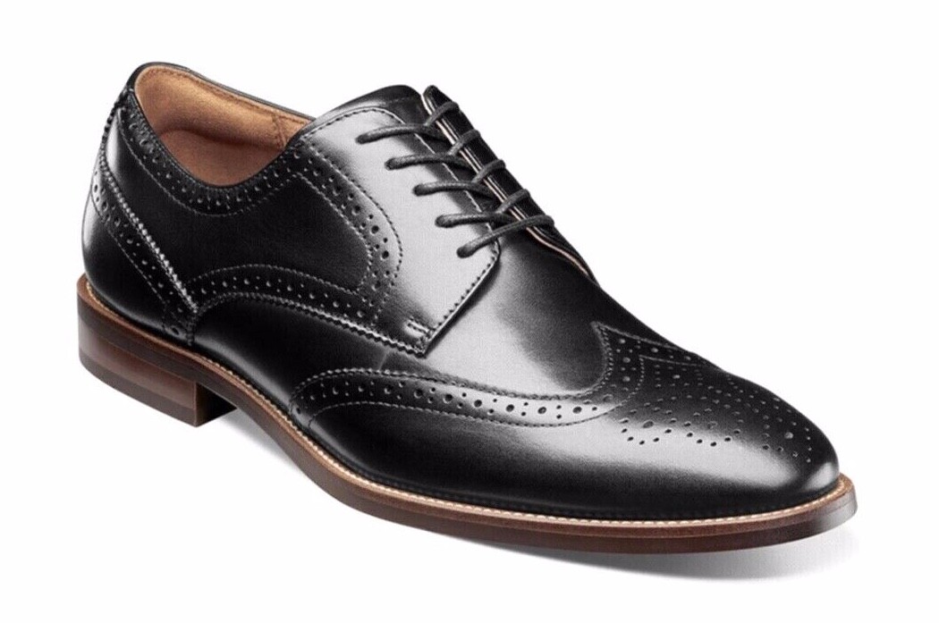 Florsheim Men\'s Black Smooth Leather Wingtip Dress Loafers Shoes 9.5 Size Florsheim Brookside Leather Wingtip Black Mens Shoes 11231  main image 2