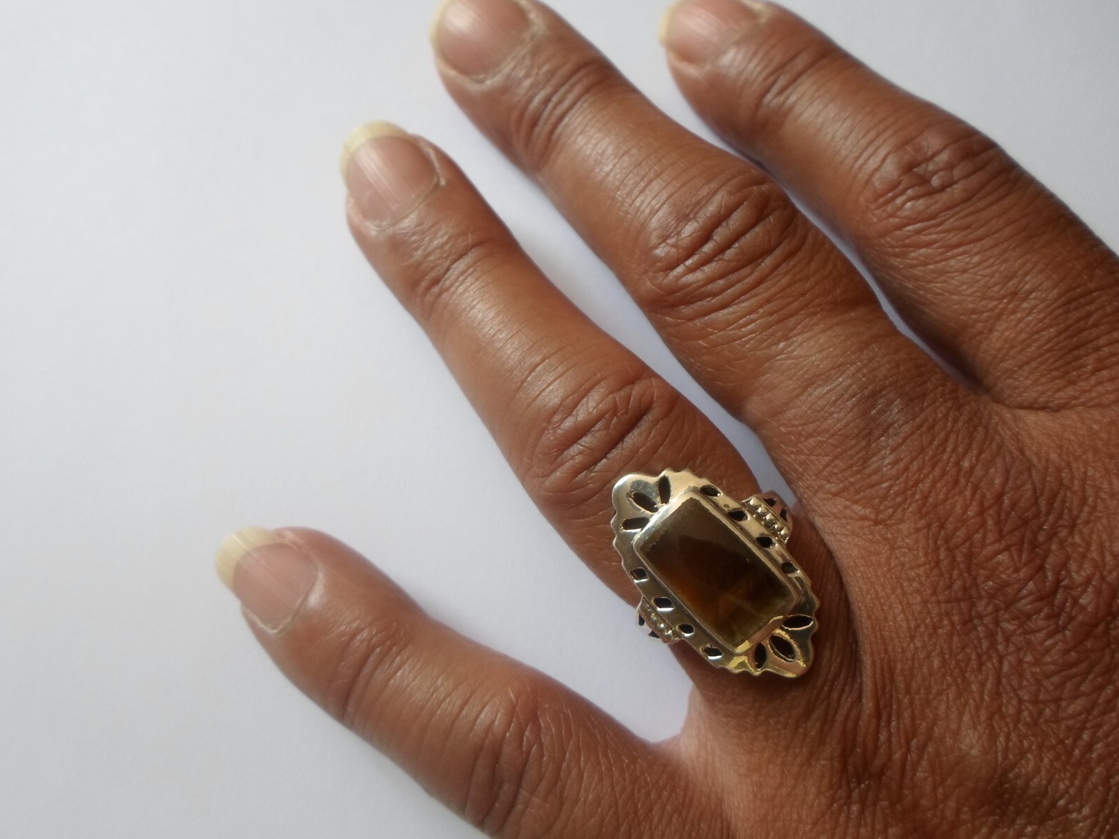 solid silver ring, tiger eye rectangle, openwork … - image 2