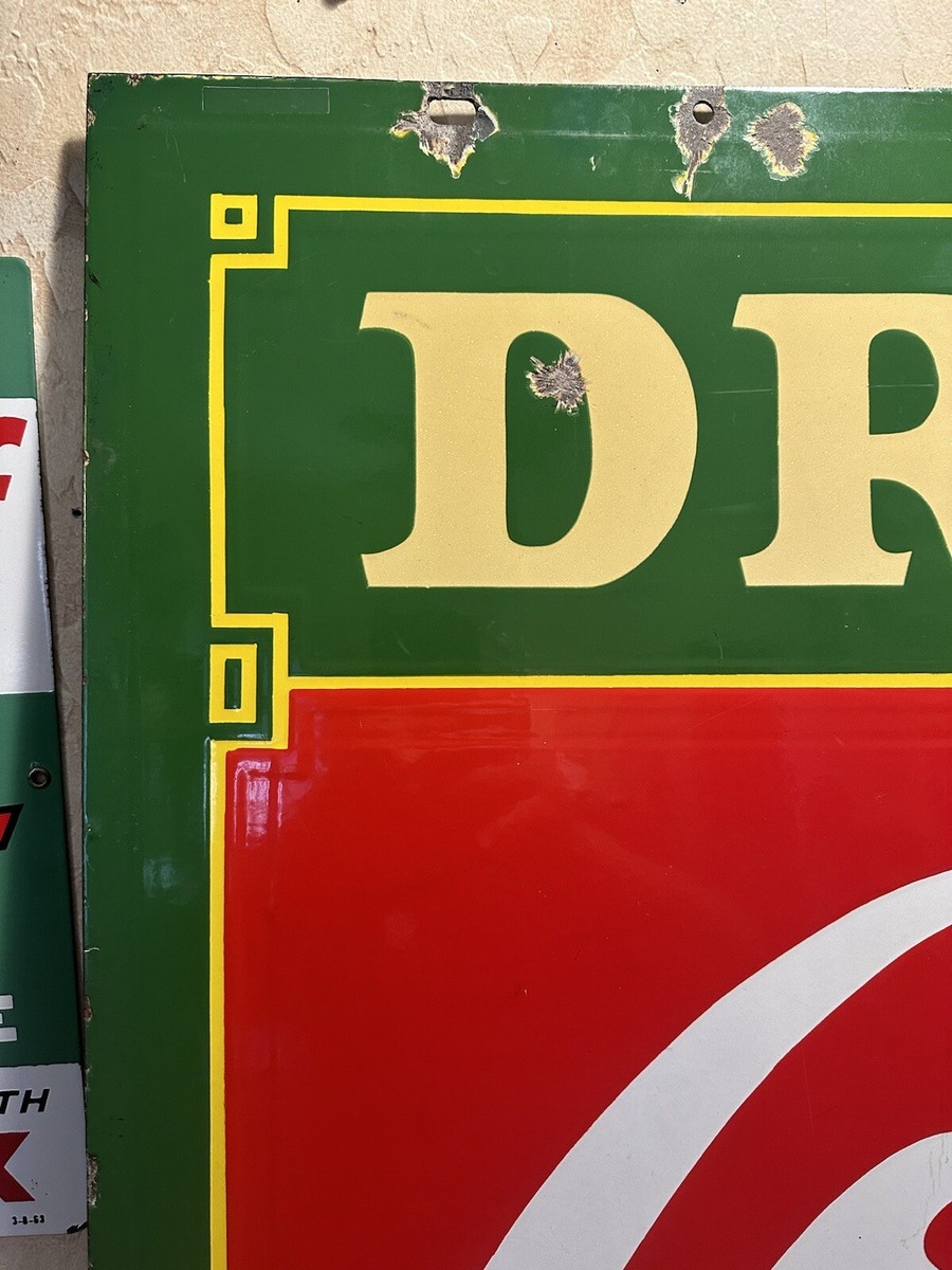 LARGE ORIGINAL '' DRINK COCA - COLA'' DOUBLE SIDED PORCELAIN LARGE ORIGINAL '' DRINK COCA - COLA'' DOUBLE SIDED PORCELAIN