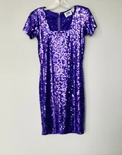Vintage NITELINE 1980'S Dress Purple Sequin Square Neck Size 8 Hoilday NYE EUC