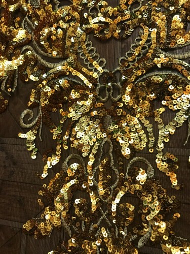 Abito Nobile Reale Nero Tulle Oro Paillettes Ricamo Pizzo Tessuto Nappa Applique - Foto 8 di 12