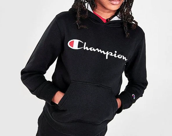 Champion Hoodie Youth Boys Small Heritage Script Logo Fleece Pullover Black  | eBay