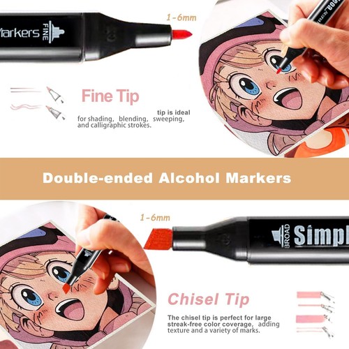 168 Brush Art Marker Pens for Artists Alcohol Markers Dual-Tip Colour, Carry Bag - Picture 8 of 20