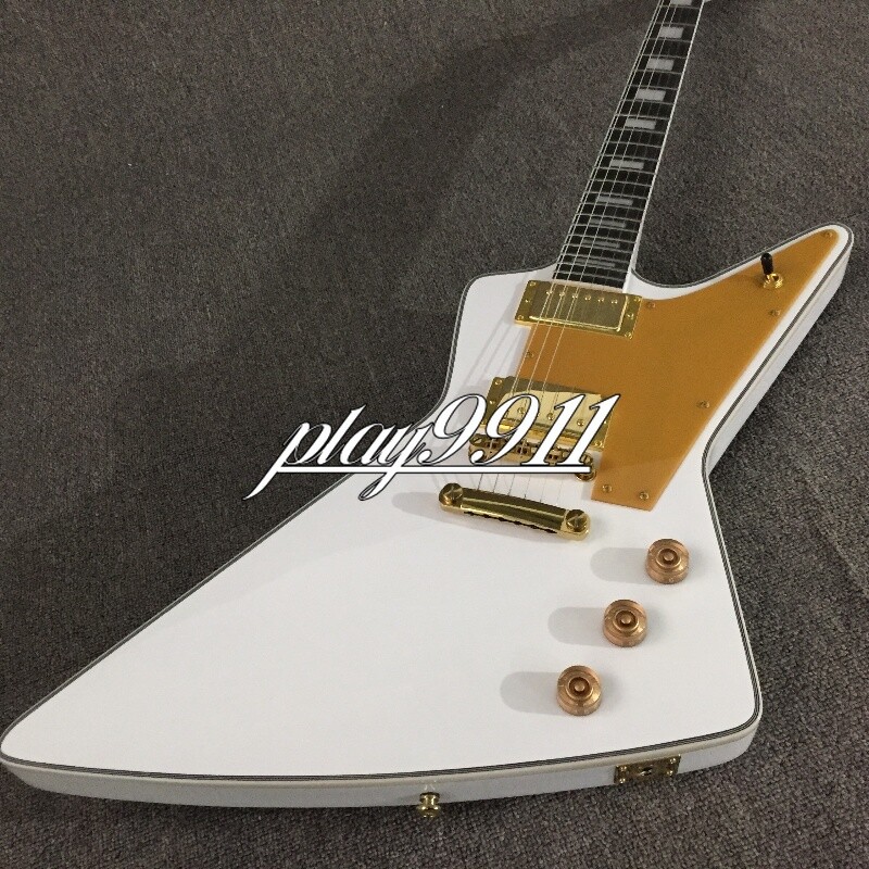 White Explorer 70s HH Pickups Electric Guitar Gold Pick Guard Factory Outlet