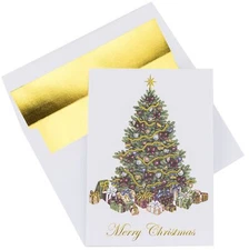 Premium Christmas Cards 20 Pack Traditional Christmas Tree With Gold Embossed Fo
