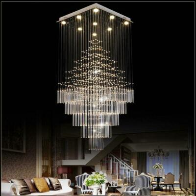 Luxury Led Crystal Chandelier Villa Living Room Stair Hanging Lamp Lobby Light Luxury Led Crystal Chandelier Villa, Hanging Crystal Chandelier In Stairwell Color