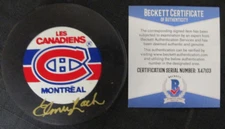 ELMER LACH SIGNED MONTREAL CANADIENS TRENCH PUCK BECKETT BAS COA X47103