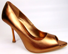 Guess Jaane 4 Open Toe Metallic Pumps Heels Women's Shoes Size 7.5 Med, Bronze