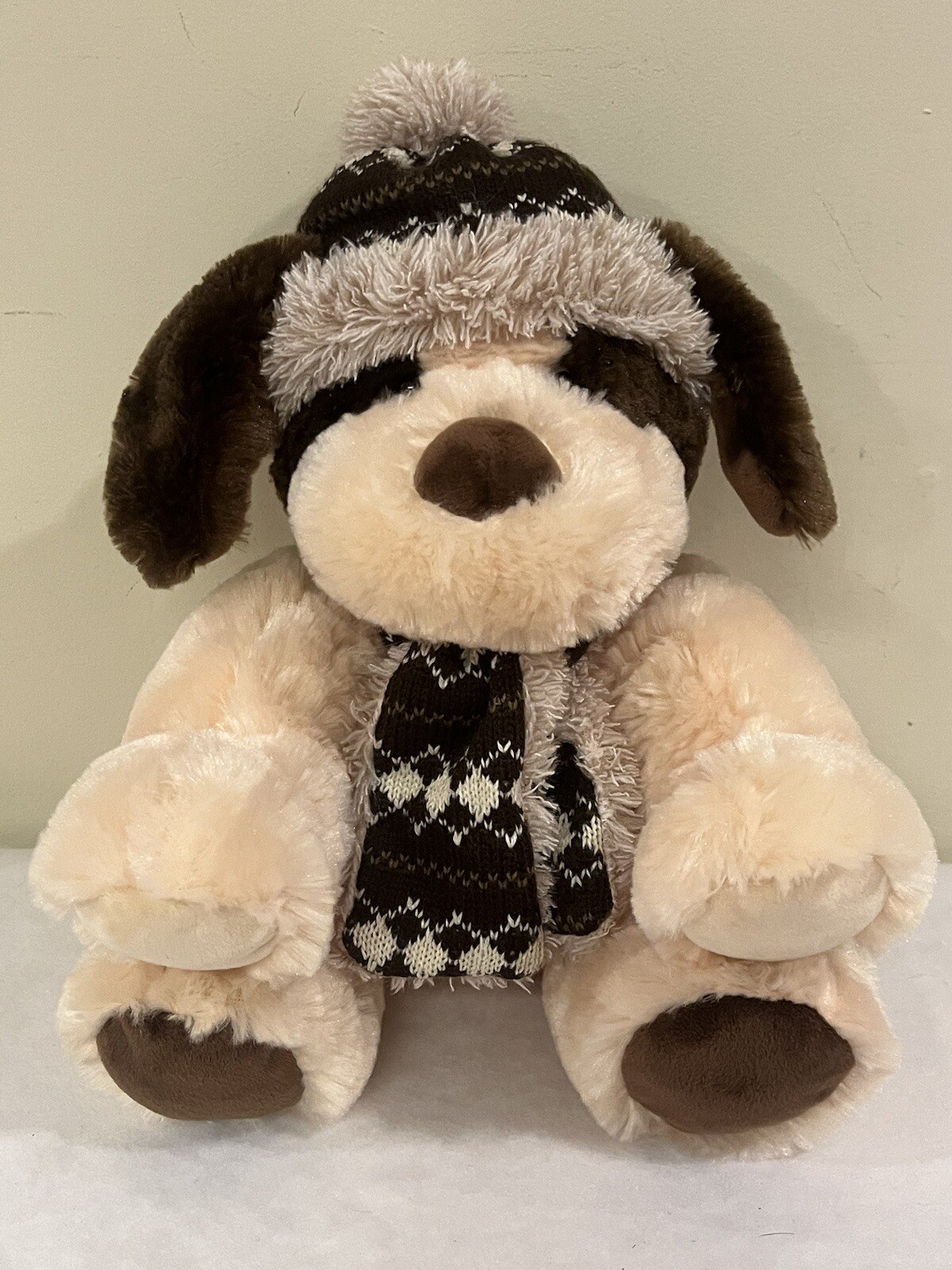 Hugfun International Dog Wearing Scarf & Hat Plush Brown Soft Toy Stuffed Animal