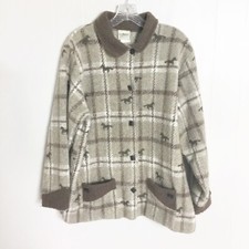 Vintage Artisans Women  s button up Fleece Cardigan Size L brown white Horses J3