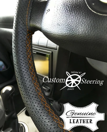 MID BROWN STITCH PERFORATED LEATHER STEERING WHEEL COVER FOR VOLVO C30 06-13