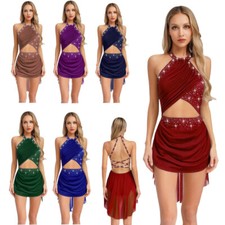 CHICTRY AU Women Rhinestones Ballet Leotard Dress Lyrical Jazz Latin Dance