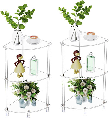Clear Triangle Acrylic Side Table Set of 2 for Small Spaces, 3-Tier Design