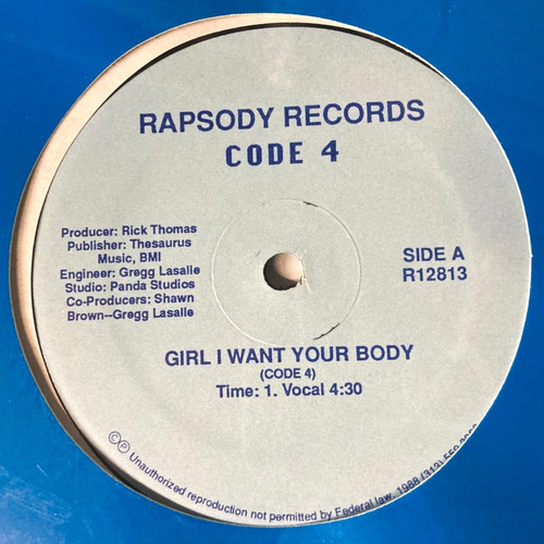 CODE 4 Girl I Want Your Body RARE SEALED 12 1988 JACKSONS Random Rap RAPPIN DUKE