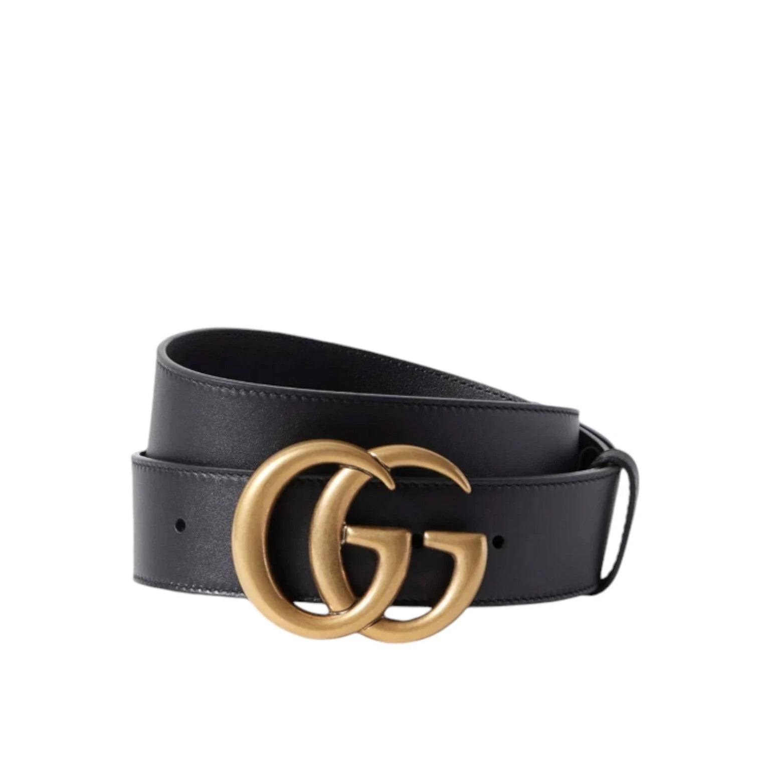 Ceinture noire ancienne Gucci Marmont boucle GG ton laiton larg,5 pouce