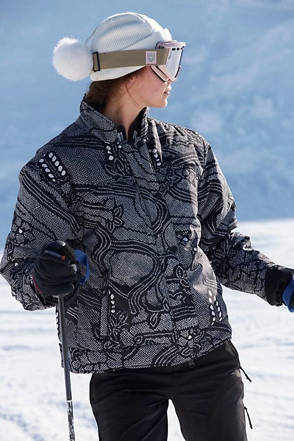 Free People Bunny Slope Printed Puffer and Ski Pants Black Combo