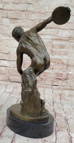 19thC Victorian Grand Tour Roman Discus Nude Man Bronze Sculpture Figurine Art - Picture 5 of 10