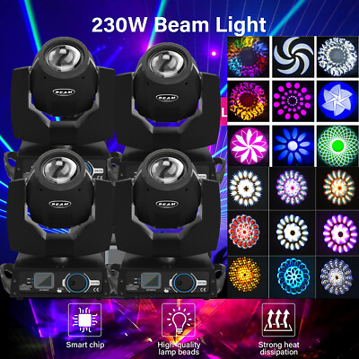 4PCS 230W 7R Sharpy 17 Gobos Moving Head Beam Stage Lighting Zoom 16+8 Prism DMX