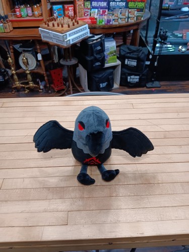 Gothic Raven Plush Toy – Black Crow Stuffed Animal with Red Eyes & Occult Symbol - Picture 2 of 5