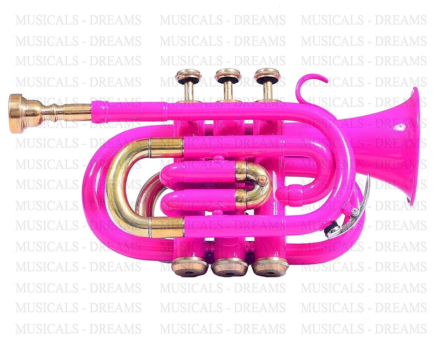 Sale Pocket Trumpet Pink Color Best Quality Good Sound Free Hard Case