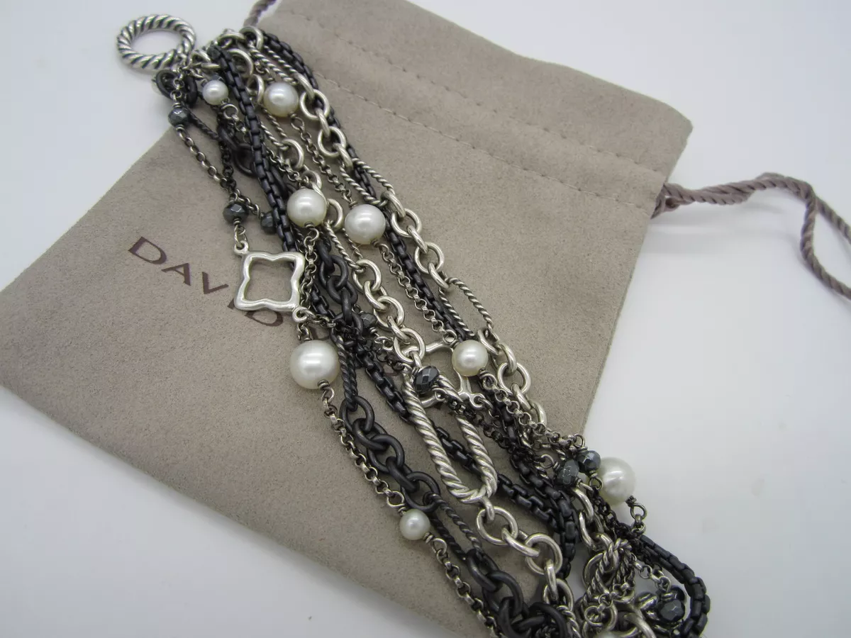 DAVID YURMAN Sterling Silver Pearl Quatrefoil Multi Strand Cable