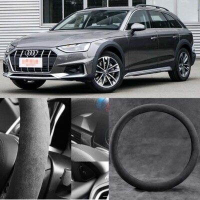 For Audi A4 Circular Black Alcantara Suede Car Steering Wheel Cover
