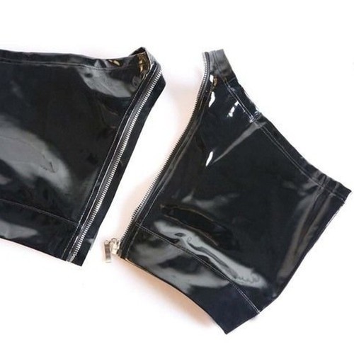 Lady Patent Leather Pants Trousers Faux Latex Shorts Zip PU Wet Look Hollow Slim - Picture 6 of 8