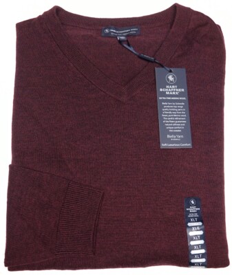 Hart Schaffner Marx V-neck Sweater Maroon Red Extra Fine Merino Wool $99