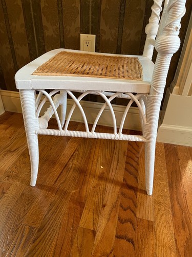 Antique White Wicker Chair with Flared Caned Seat - Picture 6 of 8